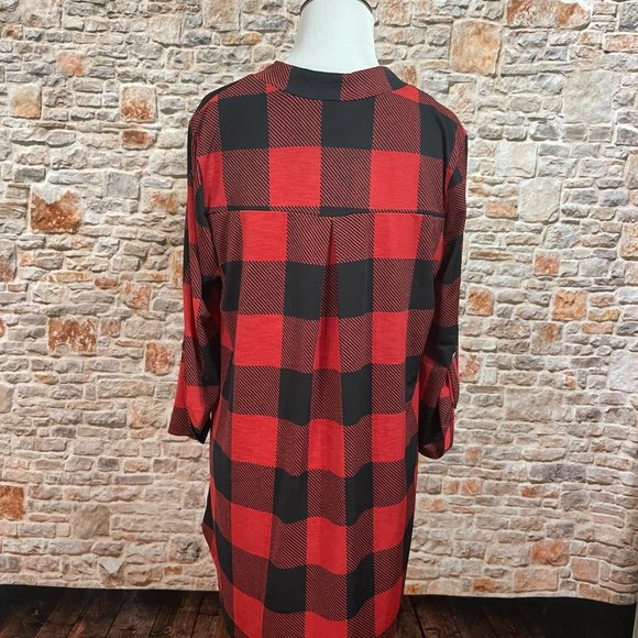 NWT HoneyMe Buffalo Plaid Checkered Red & Black Tunic Small - Picture 13 of 15